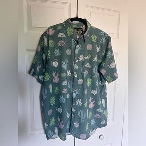 DIXXON Green and Pink Cactus Casual Button Down Shirt